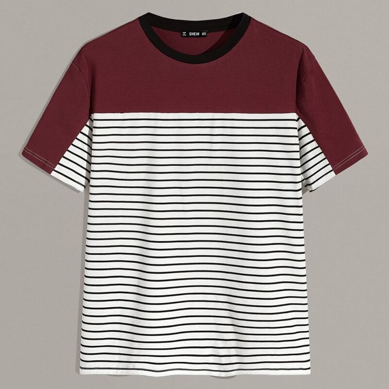 

Guys Contrast Neck Colorblock Striped Top, Multicolor