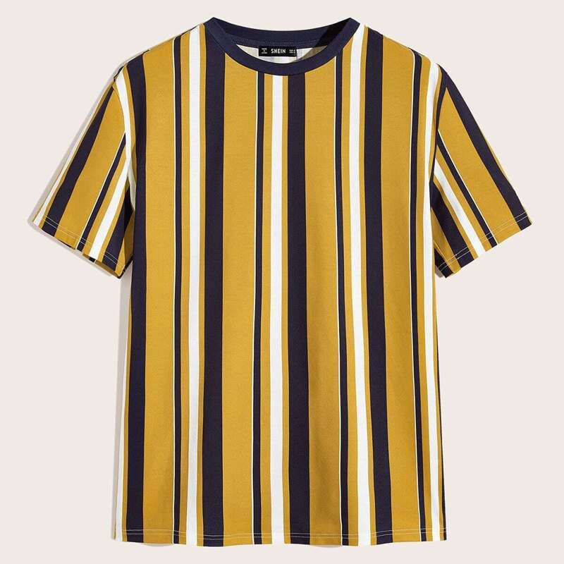 

Guys Contrast Neck Striped Top, Yellow