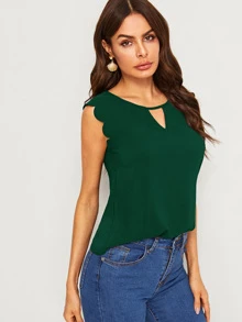 SHEIN Clasi 素色貝殼邊挖空上衣 - 墨綠色 - 查看 4