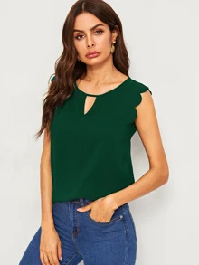 SHEIN Clasi 素色貝殼邊挖空上衣 - 墨綠色 - 查看 5