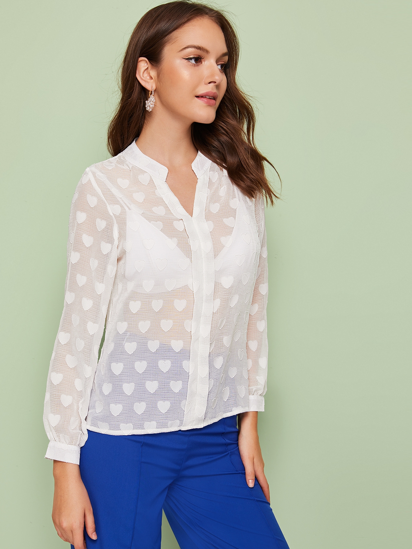 this link]简体中文englishheart embroidered v-neck sheer blouse