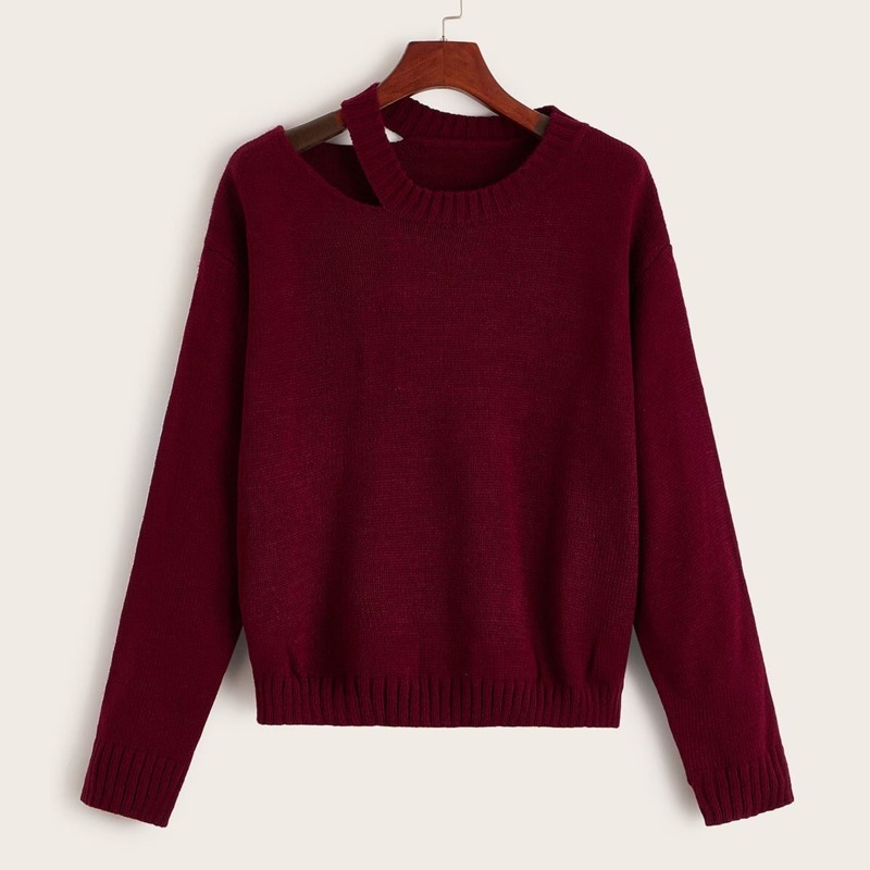 

Cut Out Drop Shoulder Sweater, Burgundy