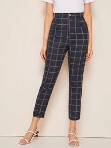 Plaid Pocket Side Trousers - Black - View 1