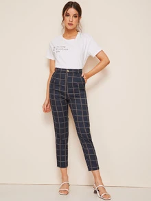 Plaid Pocket Side Trousers - Black - View 3
