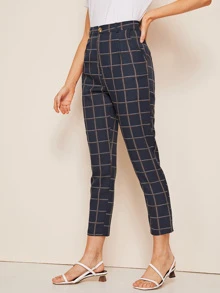 Plaid Pocket Side Trousers - Black - View 5
