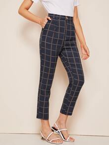 Plaid Pocket Side Trousers - Black - View 4