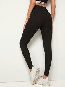 SHEIN EZwear Solid Rib-knit Leggings - Black - View 2