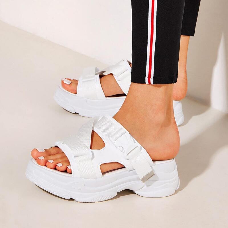 

Open Toe Cut Out Chunky Sole Sliders, White