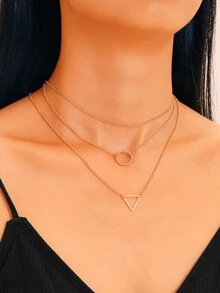 Collar de cadena con diseño geométrico 3 piezas - Amarillo Oro - Ver 1