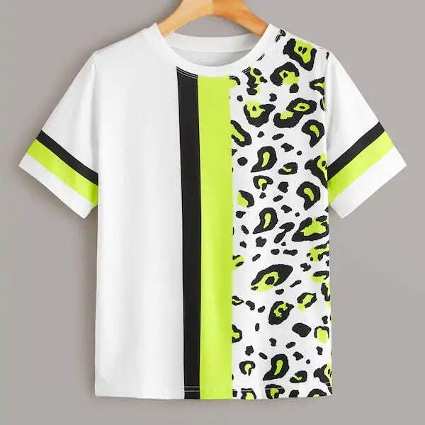 

Plus Contrast Leopard Print Tee, Multicolor