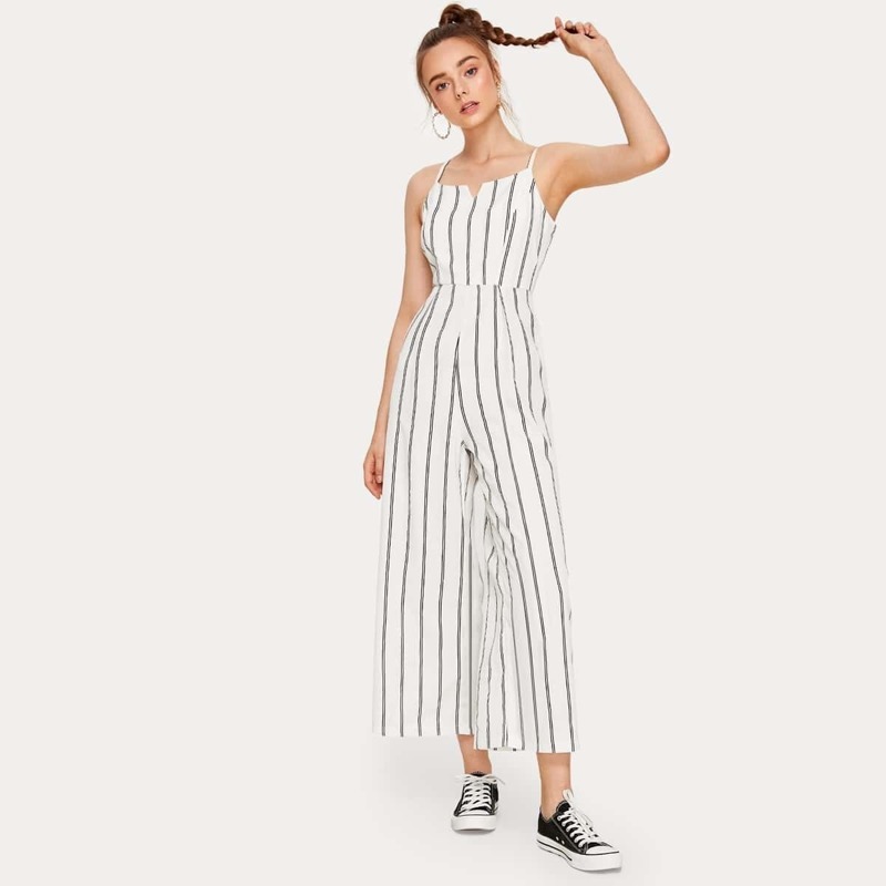 

Striped Wide Leg Cami Jumpsuit, White