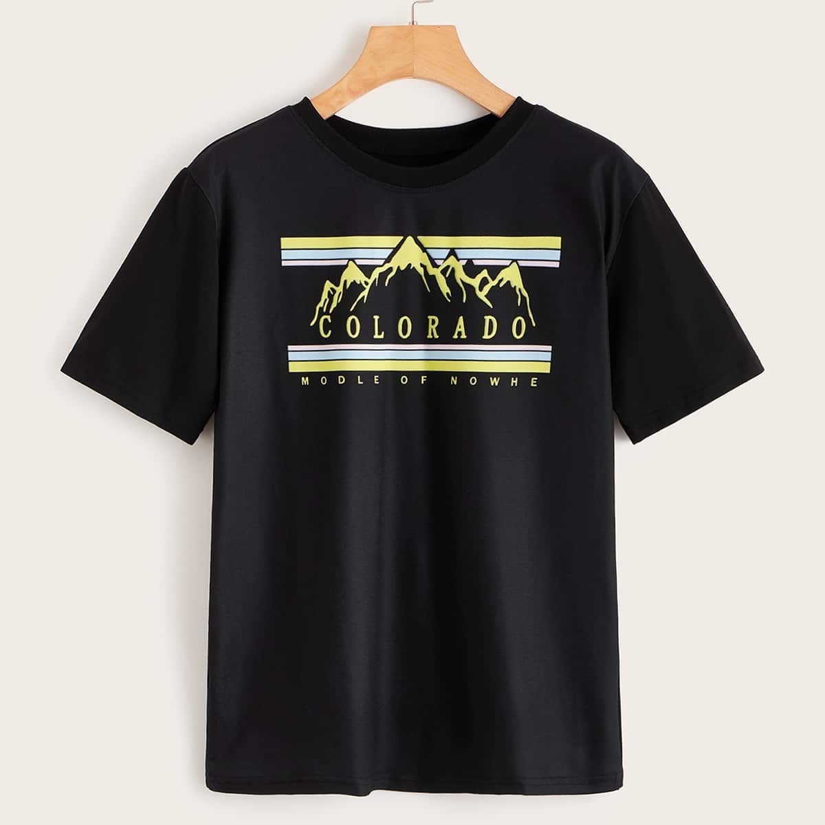 

Mountain & Letter Print Tee, Black