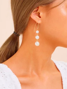 一对简约优雅的珍珠耳环，适合晚宴、节日和日常佩戴。 - 白色 - 查看 1