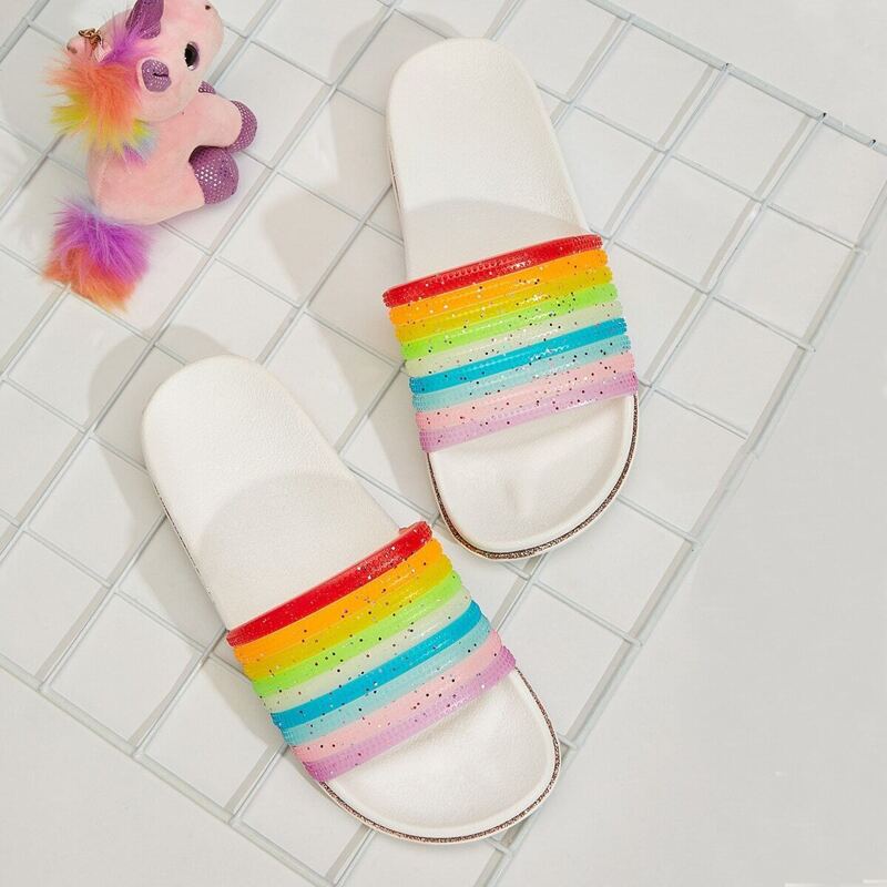 

Open Toe Glitter Rainbow Sliders, Multicolor
