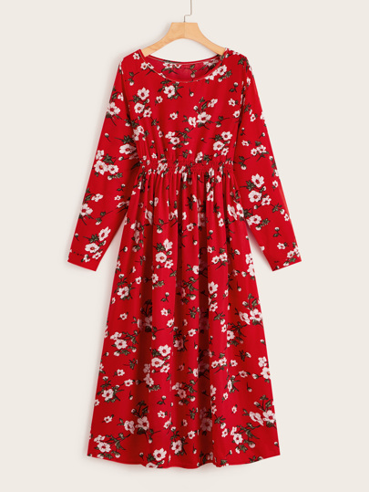 Allover Floral Elastic Waist Dress