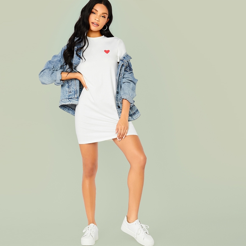 

Heart Graphic Mini T-Shirt Dress, White