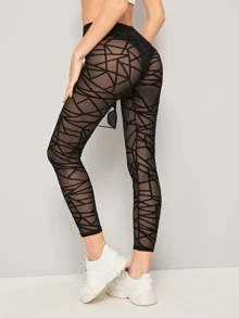 SHEIN LUNE Geo Mesh Leggings Without Panties