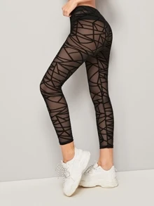 SHEIN LUNE Geo Mesh Leggings Without Panties