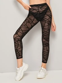 SHEIN LUNE Geo Mesh Leggings Without Panties
