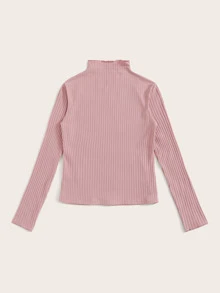 SHEIN EZwear Mock Neck Rib-knit Form Fitted Top - Dusty Pink - View 2