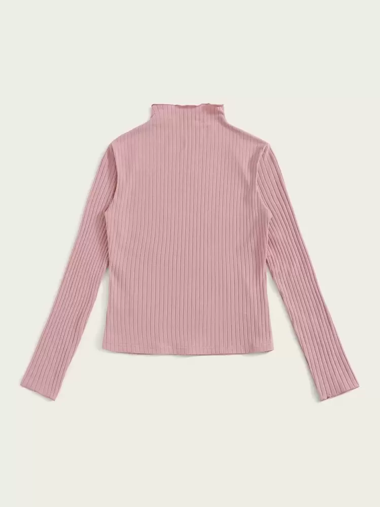 SHEIN EZwear 小高領羅紋針織合適合身上衣 - 藕粉色 - 查看 2