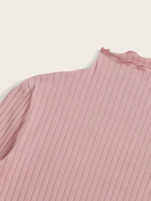 SHEIN EZwear Mock Neck Rib-knit Form Fitted Top - Dusty Pink - View 4