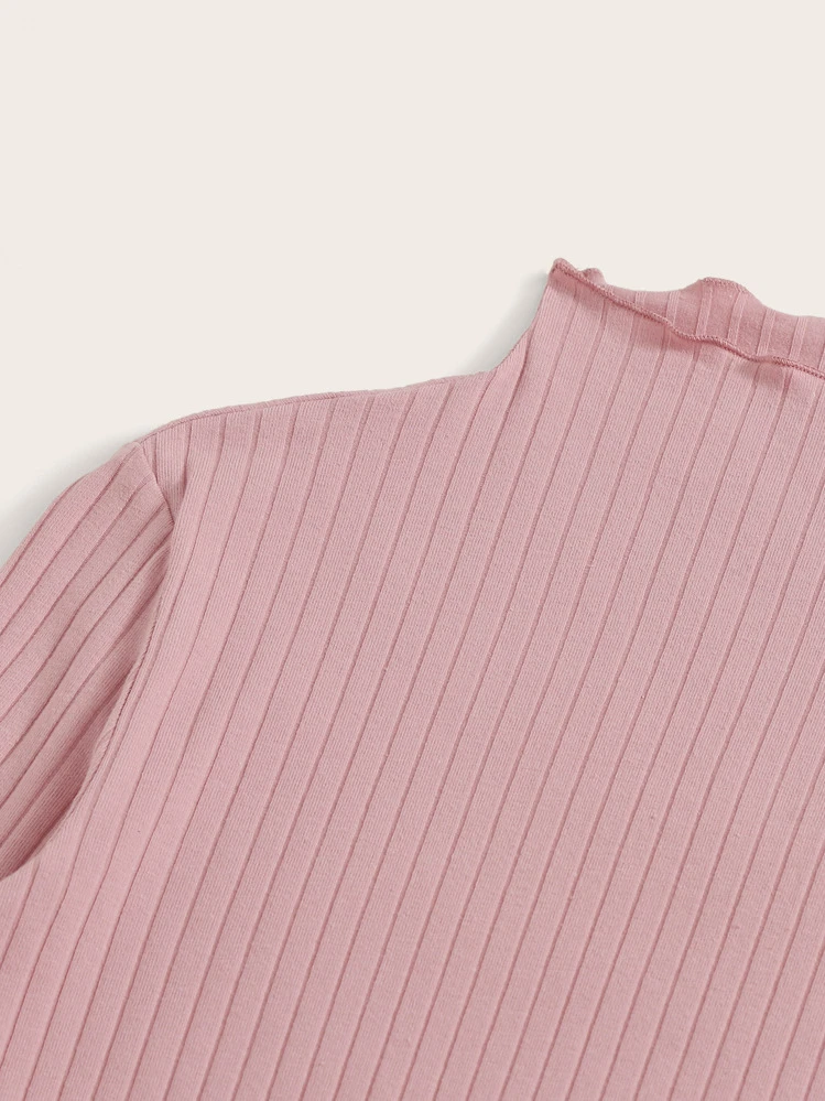 SHEIN EZwear 小高領羅紋針織合適合身上衣 - 藕粉色 - 查看 4
