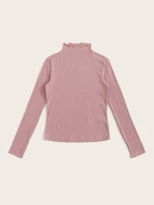 SHEIN EZwear Mock Neck Rib-knit Form Fitted Top - Dusty Pink - View 3