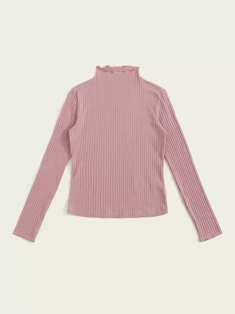 SHEIN EZwear 小高領羅紋針織合適合身上衣 - 藕粉色 - 查看 3