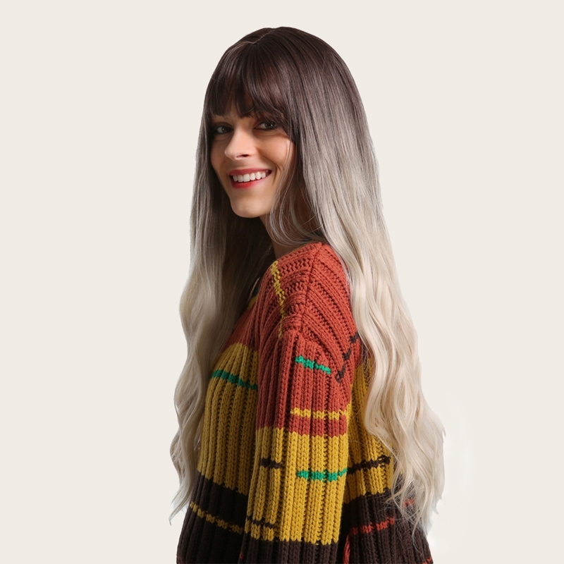 

Ombre Long Wave Wig With Bangs, Multicolor