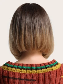 Pelucas Haircube De 12 Pulgadas De Color Marrón Degradado Para Mujeres, Pelucas Cortas Y Rectas Con Flequillo, Peinado Corto Y Temperamental, Pelucas Sintéticas Hermosas Y De Moda Resistentes Al Calor - Marrón - Ver 3