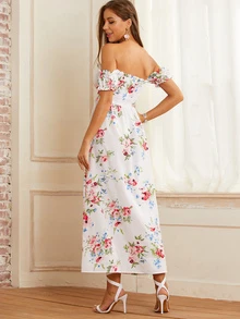 Đầm Nút Hoa Nhiều màu Boho - trắng - Xem 2