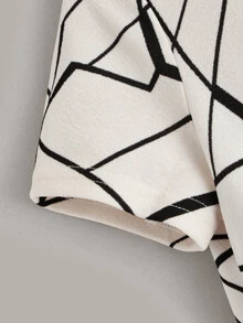 SHEIN Girls Geo Print Twist Hem Textured Top - White - View 3