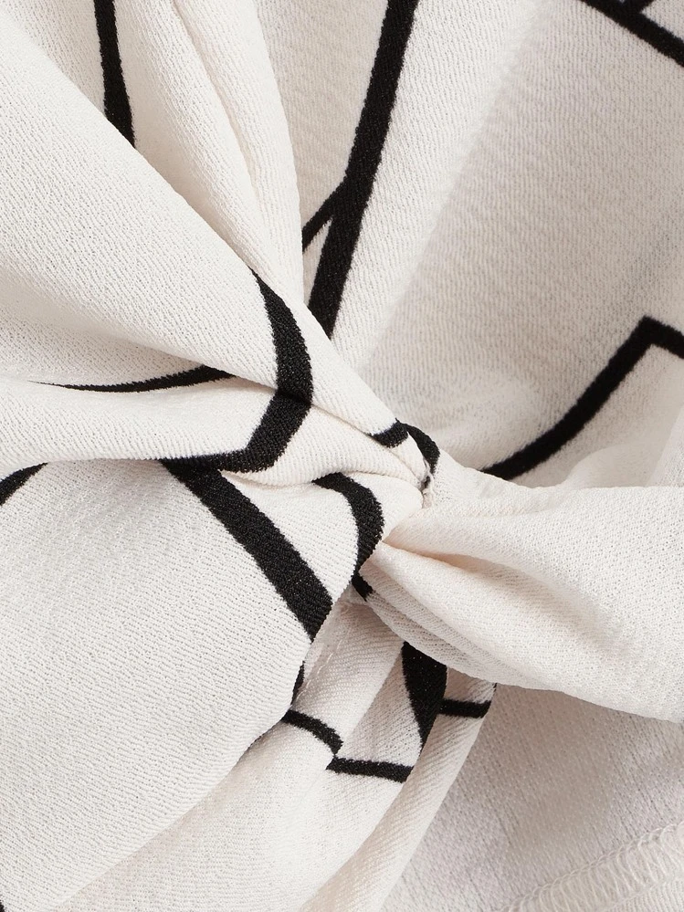 SHEIN לבן פיתול גיאומטרי קז'ואל חולצות לבנות - לבן - ראה 4