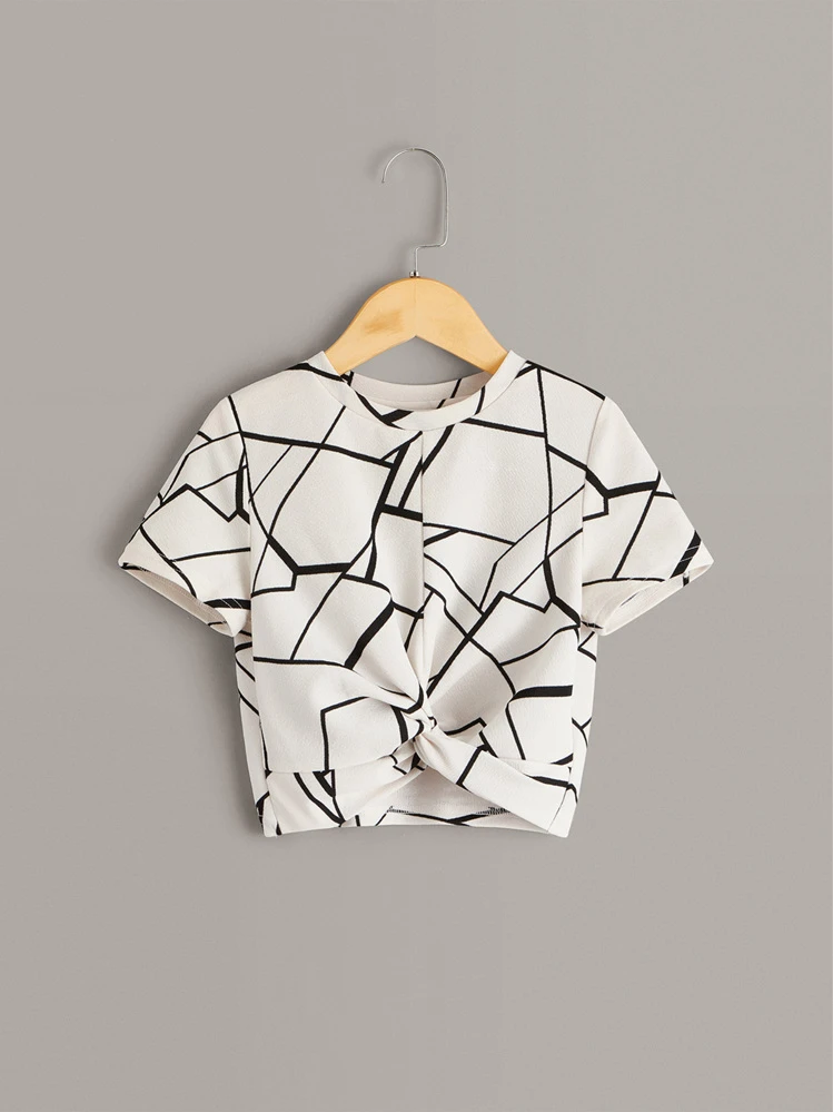 SHEIN לבן פיתול גיאומטרי קז'ואל חולצות לבנות - לבן - ראה 1