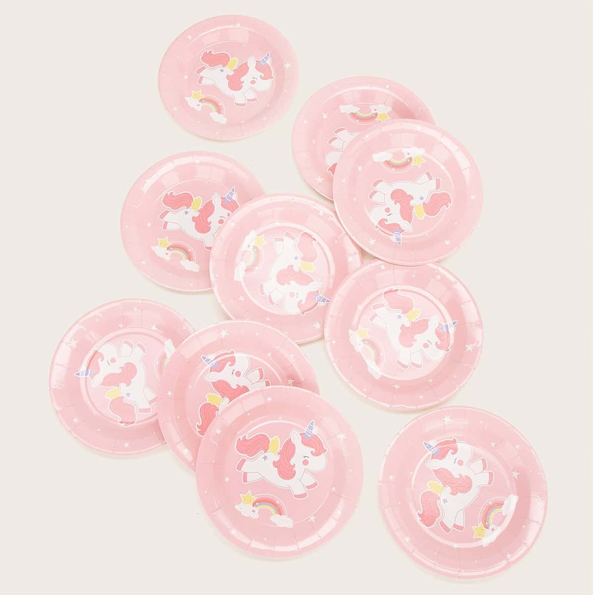 

7 Inch Unicorn Print Paper Cake Tray 10pcs, Pink