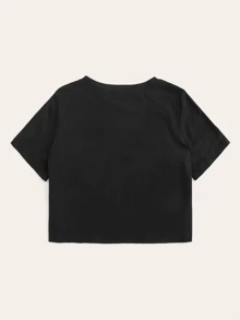 SHEIN EZwear Shopaholic Graphic Boxy Cropped Tee - Black - View 2