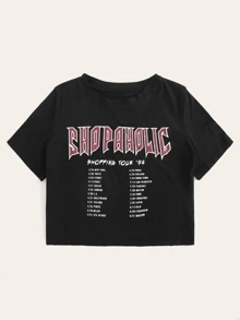 SHEIN EZwear Shopaholic Graphic Boxy Cropped Tee - Black - View 3