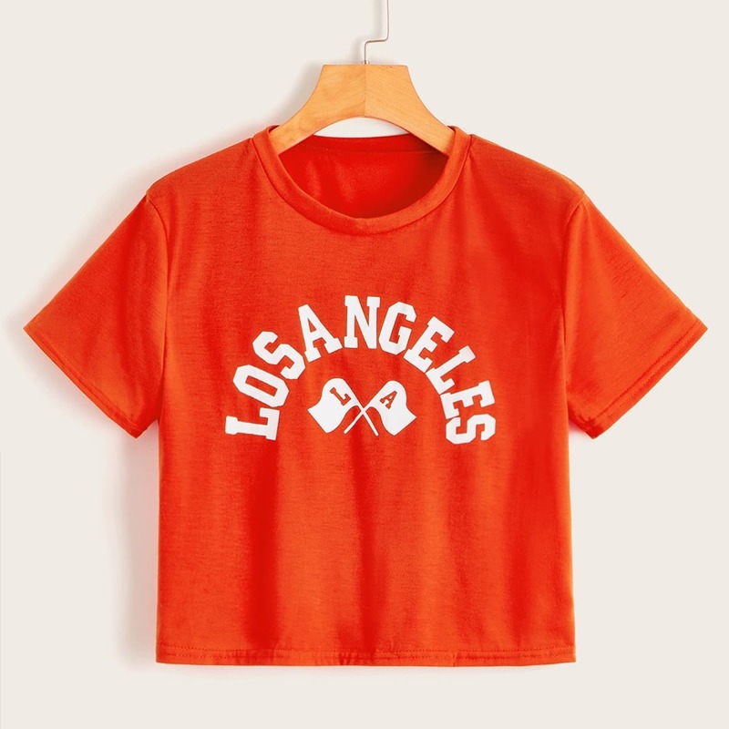 

Letter Print Crop Tee, Orange