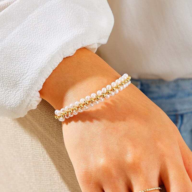 

Faux Pearl & Bead Decor Bangle Bracelet 1pc, Gold