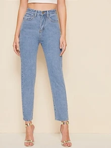 SHEIN Jeans de pierna recta con lavado descolorido - Neblina azul - Ver 3