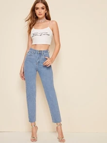 SHEIN Jeans de pierna recta con lavado descolorido - Neblina azul - Ver 4