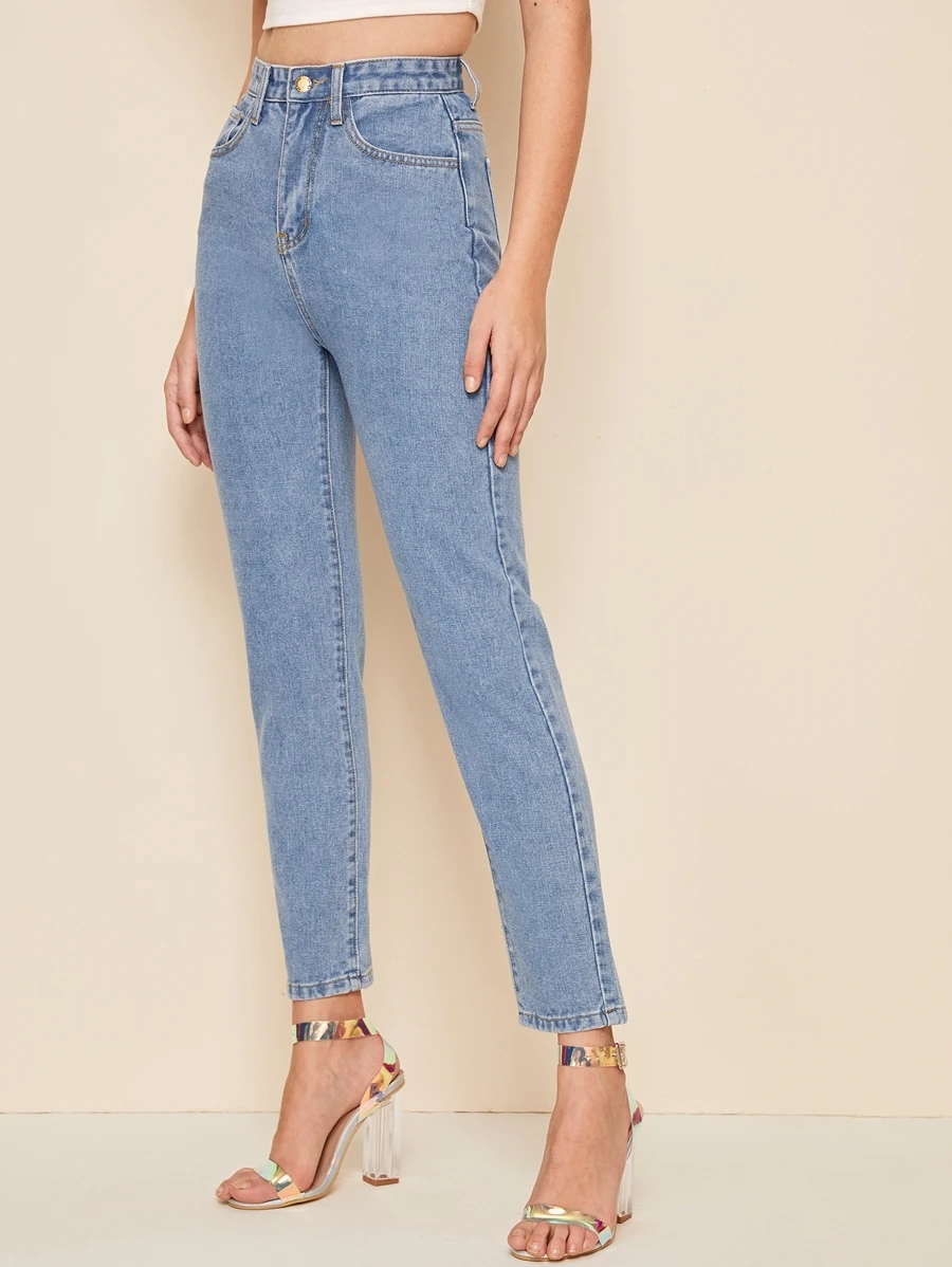 SHEIN Jeans de pierna recta con lavado descolorido - Neblina azul - Ver 1