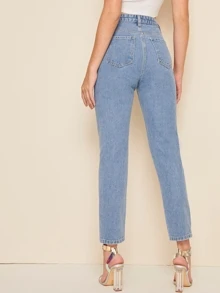 SHEIN Jeans de pierna recta con lavado descolorido - Neblina azul - Ver 2