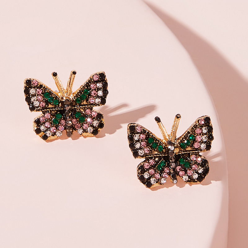 

Rhinestone Engraved Butterfly Design Stud Earrings 1pair, Multicolor