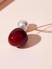 Cherry & Faux Pearl Design Earrings 1pair - Multicolor - View 3