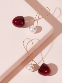 Cherry & Faux Pearl Design Earrings 1pair - Multicolor - View 1