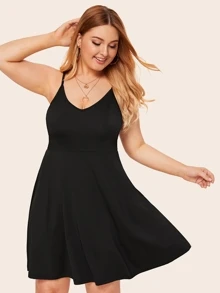 Đầm Plus Size màu trơn màu đen Casual - màu đen - Xem 1