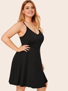 Đầm Plus Size màu trơn màu đen Casual - màu đen - Xem 4
