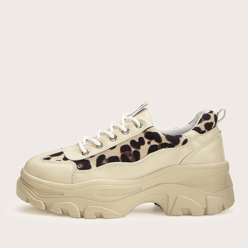 

Leopard Pattern Chunky Sole Trainers, Multicolor